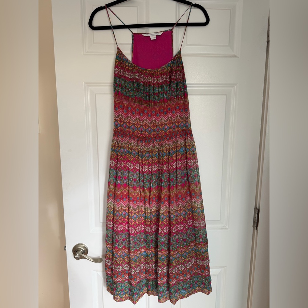 Diane Von Furstenberg Boho Multi Chevron & Floral Mini Silk Dress sz large